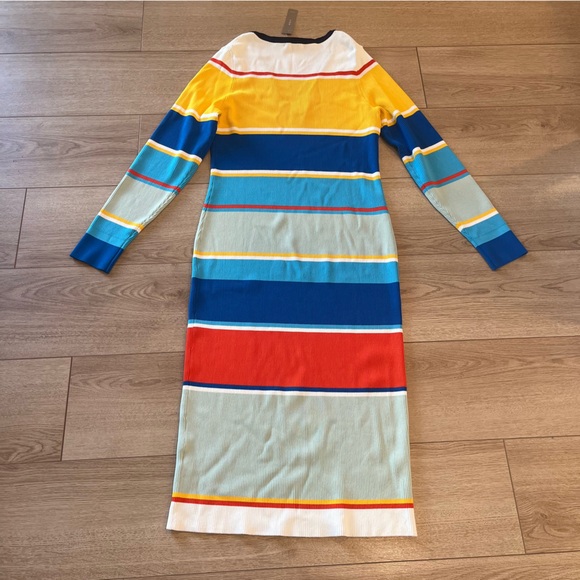 NWT J. Crew Ribbed Strip Midi Sweater Dress V-Neck Yellow Blue Orange Size L - Picture 6 of 6